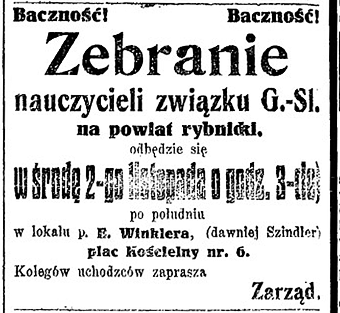 Ogłoszenie w Sztandarze Polskim z 30.10.1921 r.