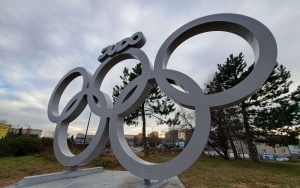 Koła olimpijskie na rondzie przy Zebrzydowickiej (1)